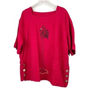 Laurie Jo Designs Red Crinkle Cotton Tall Chicken Tunic Sz 1X